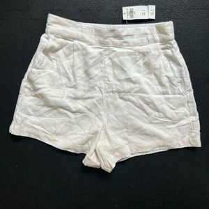 NWT Abercombie Women's Linen-Blend Pull-On White Shorts, Small